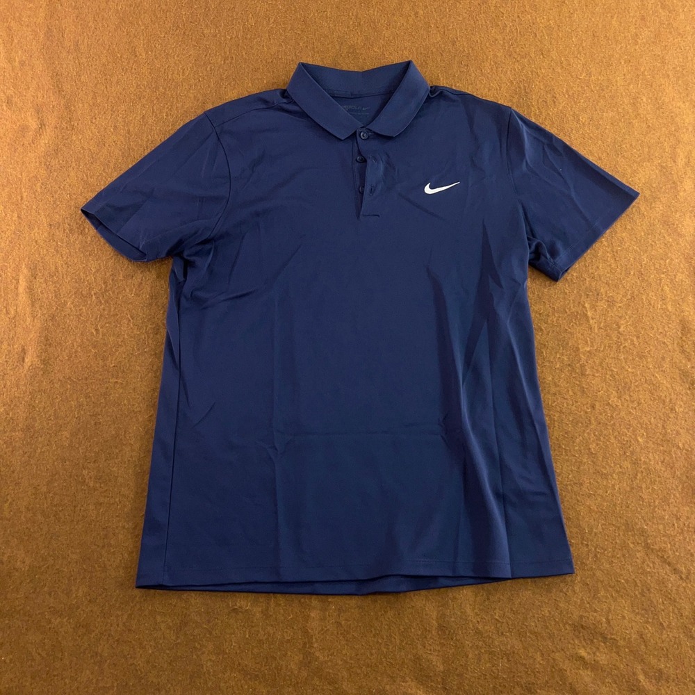 Nike Mens Large Navy Blue Dri-FIT Modern Fit Short Sleeve Golf Polo Shirt